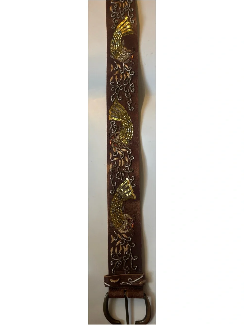 Vintage 80’Betsey Johnson  Leather Beaded Fish Belt ~Gold Sequins Size M